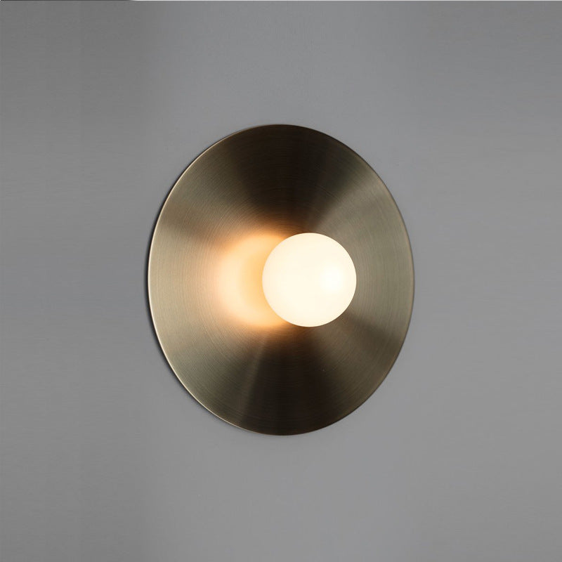 Taavita Disk Flush Wall Sconce 1-Bulb Postmodern Metal Wall Light with White Glass Ball Shade