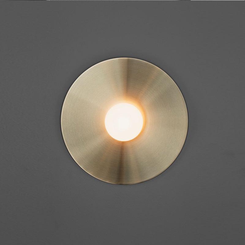 Taavita Disk Flush Wall Sconce 1-Bulb Postmodern Metal Wall Light with White Glass Ball Shade