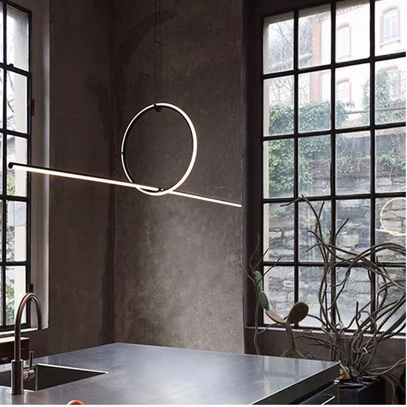 Taavita Metallic Line Art Pendant Ceiling Light in Black - LED Dining Room Island Light