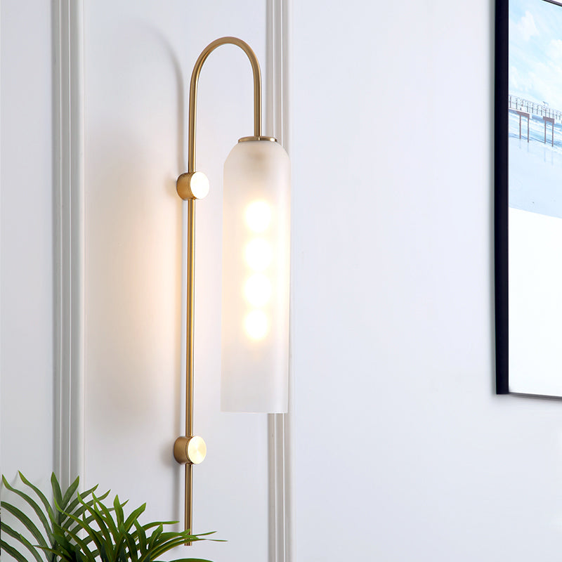 Mid-Century Gooseneck Wall Light Metal 1-Light Living Room Wall Sconce with Flute Glass Shade Clearhalo 'Cast Iron' 'Glass' 'Industrial' 'Modern wall lights' 'Modern' 'Tiffany' 'Traditional wall lights' 'Wall Lamps & Sconces' 'Wall Lights' Lighting' 2466071