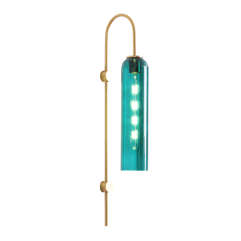 Taavita Mid-Century Swan Neck Wall Lamp 1-Light Living Room Sconces with Fluted Glass Shade