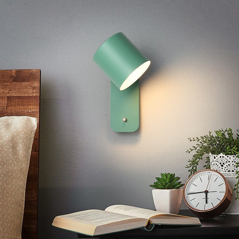 Swivelable Cylinder Reading Lamp Nordic Metal Single-Bulb Wall Light with Power Button Clearhalo 'Wall Lamps & Sconces' 'Wall Lights' Lighting' 2466421