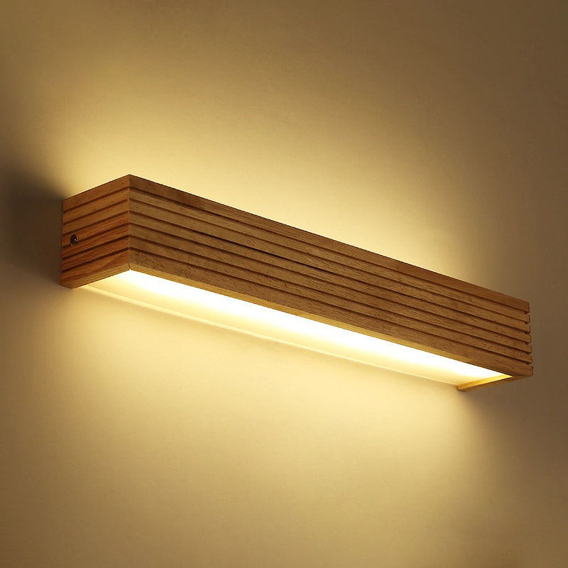 Laminated Wood Rectangle Wall Light Minimalist Beige LED Sconce Fixture above Bed Clearhalo 'Modern wall lights' 'Modern' 'Wall Lamps & Sconces' 'Wall Lights' Lighting' 2468284