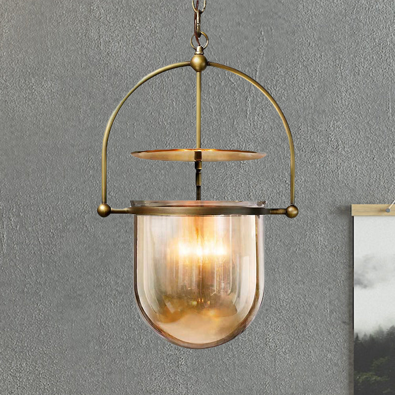 Dome Glass Shade Pendant Light Modern Metal 1 Lights Black/Brass Ceiling Hang Lamp Clearhalo 'Ceiling Lights' 'Close To Ceiling Lights' 'Glass shade' 'Glass' 'Modern Pendants' 'Modern' 'Pendant Lights' 'Pendants' Lighting' 135164