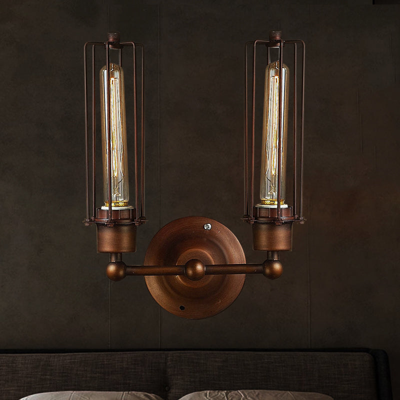 Taavita 1/2/4-Light Cage Wall Lamp Lighting with Tube Shape Industrial Bronze Wrought Iron Wall Sconce for Dining Table