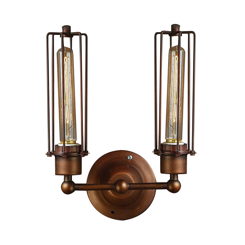 Taavita 1/2/4-Light Cage Wall Lamp Lighting with Tube Shape Industrial Bronze Wrought Iron Wall Sconce for Dining Table