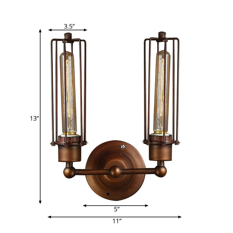 Taavita 1/2/4-Light Cage Wall Lamp Lighting with Tube Shape Industrial Bronze Wrought Iron Wall Sconce for Dining Table