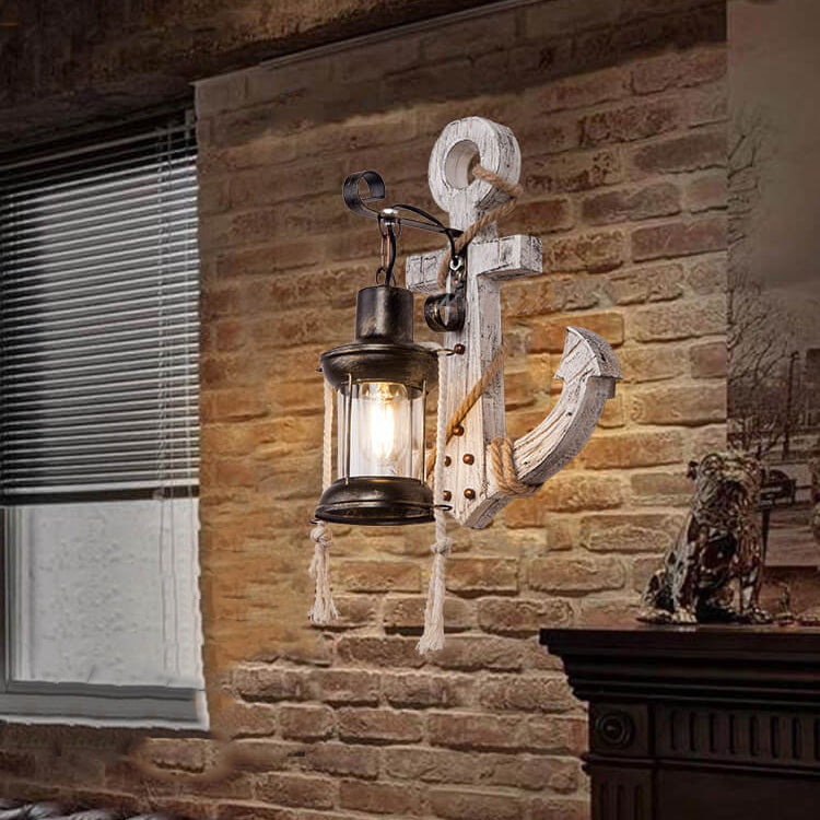 Taavita Industrial Vintage Boat Anchor Solid Wood 1-Light Wall Lamp