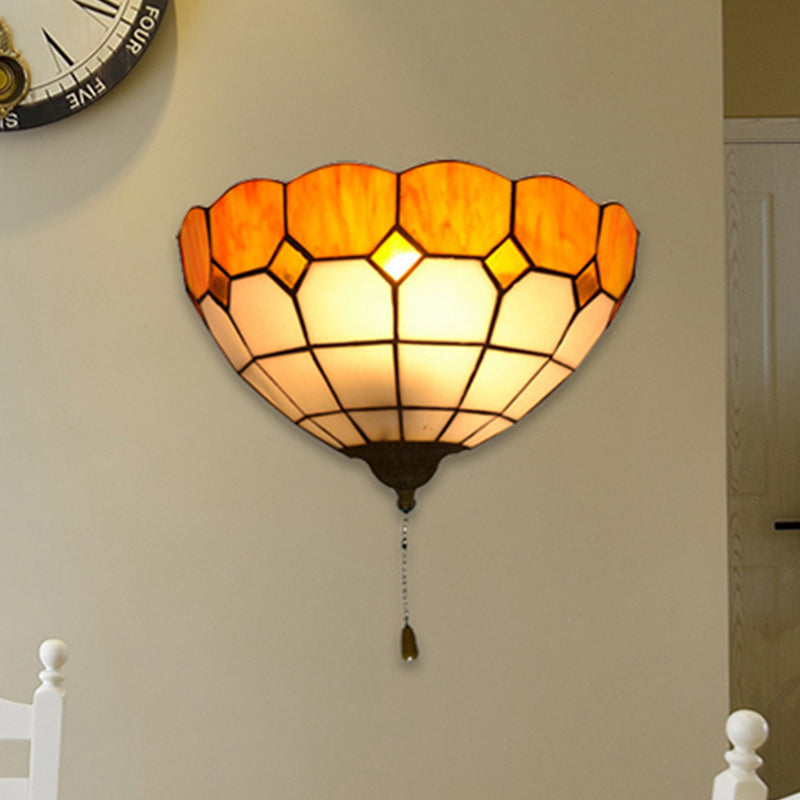 Taavita Stained Glass Bowl Sconce Lighting with Pull Switch 1 Light Wall Lamp