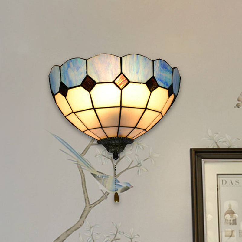 Taavita Stained Glass Bowl Sconce Lighting with Pull Switch 1 Light Wall Lamp