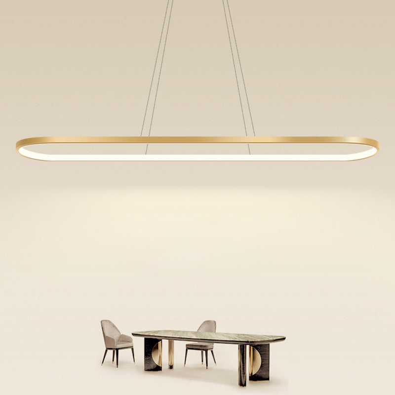 Metal Oblong Pendant Light Fixture Minimalist Gold Plated LED Island Lighting over Table Clearhalo 'Ceiling Lights' 'Island Lights' Lighting' 2546527