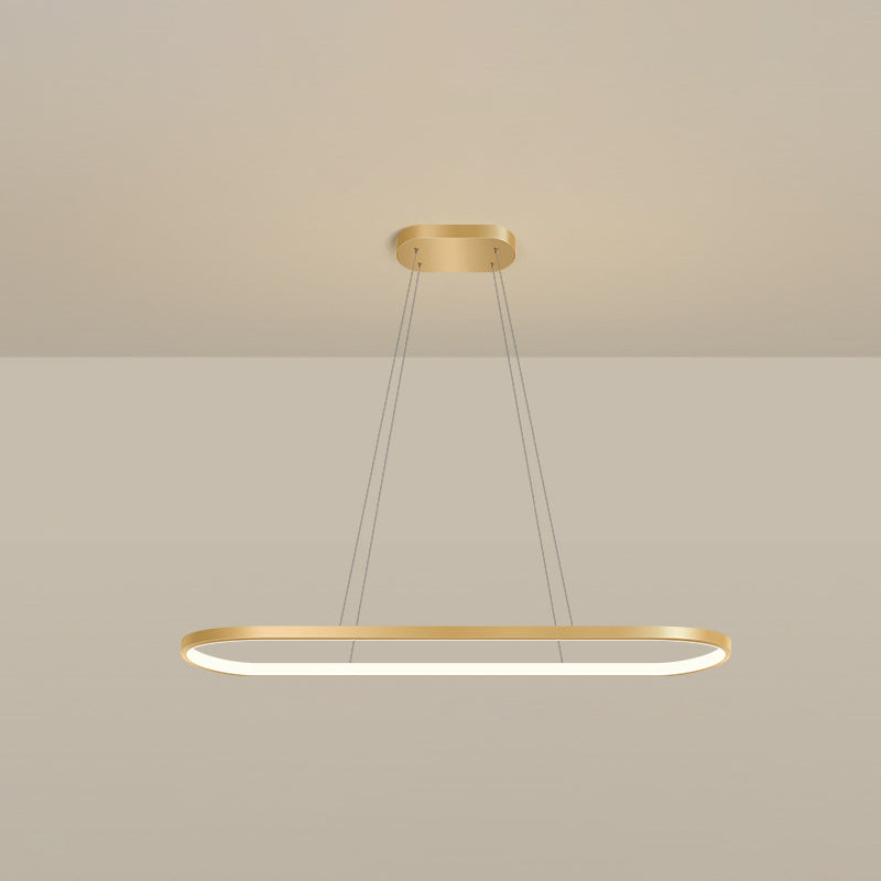 Metal Oblong Pendant Light Fixture Minimalist Gold Plated LED Island Lighting over Table Gold 35.5" Remote Control Stepless Dimming Clearhalo 'Ceiling Lights' 'Island Lights' Lighting' 2546535