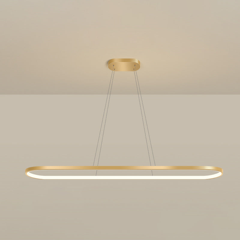 Metal Oblong Pendant Light Fixture Minimalist Gold Plated LED Island Lighting over Table Gold 27.5" Remote Control Stepless Dimming Clearhalo 'Ceiling Lights' 'Island Lights' Lighting' 2546533