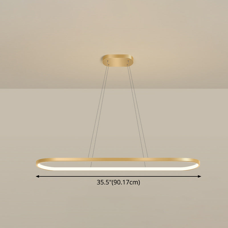 Minimalist Metal Elongated Gold-Plated Pendant Light Taavita Over Table