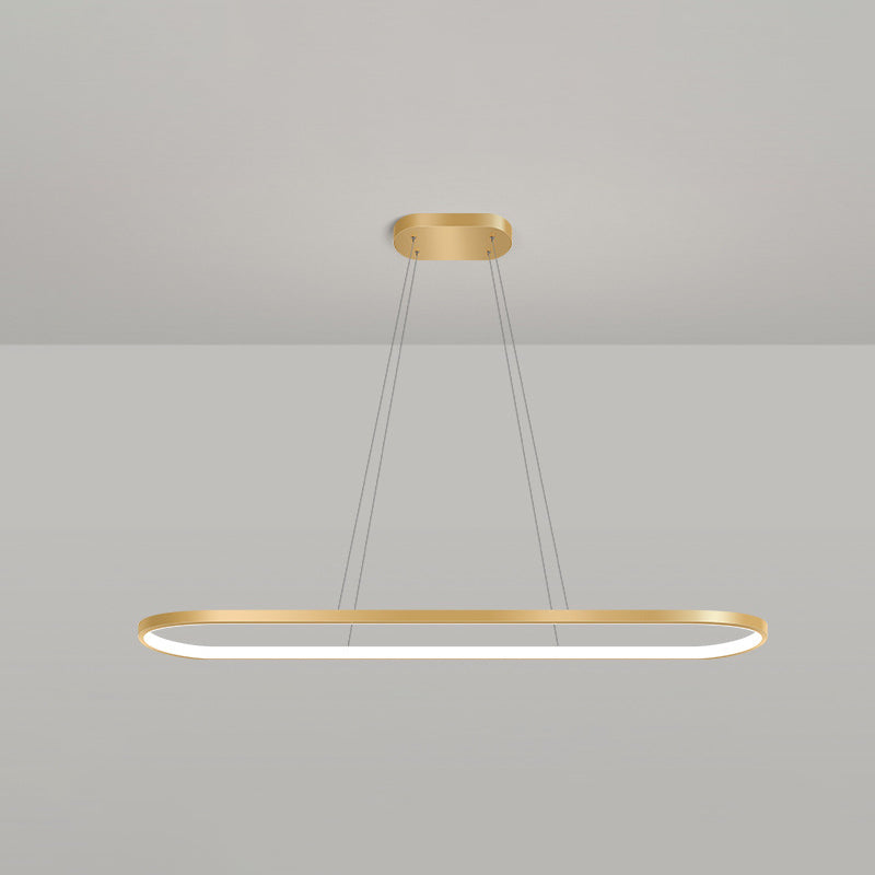 Metal Oblong Pendant Light Fixture Minimalist Gold Plated LED Island Lighting over Table Gold 27.5" White Clearhalo 'Ceiling Lights' 'Island Lights' Lighting' 2546539