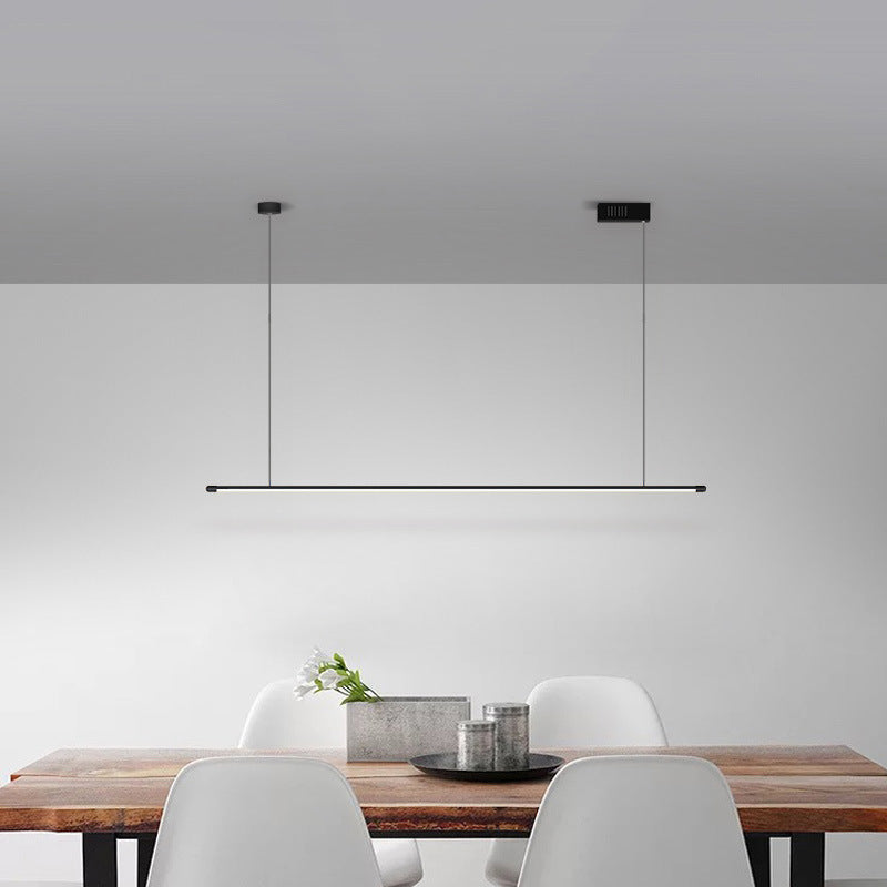 Minimalist Thin Rod LED Pendant Lamp - Metal Kitchen Bar Island Ceiling Light in Black with Color Remote Control