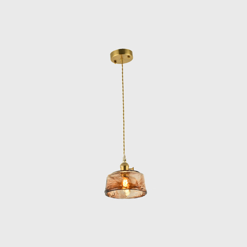 Brass Shaded Drop Pendant Vintage Handmade Tan Glass 1-Bulb Living Room Pendulum Light Clearhalo 'Ceiling Lights' 'Glass shade' 'Glass' 'Industrial Pendants' 'Industrial' 'Middle Century Pendants' 'Pendant Lights' 'Pendants' 'Tiffany' Lighting' 2546611