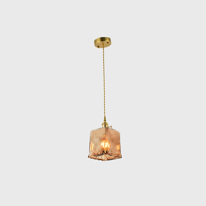 Brass Shaded Drop Pendant Vintage Handmade Tan Glass 1-Bulb Living Room Pendulum Light Clearhalo 'Ceiling Lights' 'Glass shade' 'Glass' 'Industrial Pendants' 'Industrial' 'Middle Century Pendants' 'Pendant Lights' 'Pendants' 'Tiffany' Lighting' 2546616