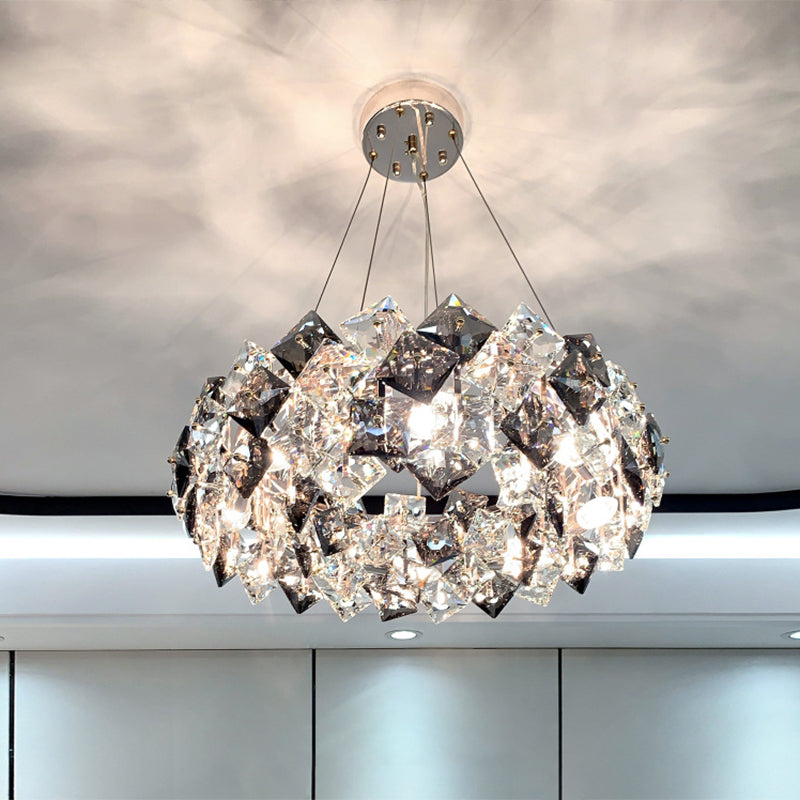 Taavita Modernist Drum Pendant Ceiling Light with Smoke Grey Crystal – Living Room Chandelier Lamp