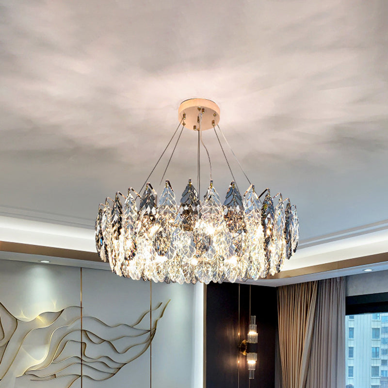 Drum Pendant Ceiling Light Modernist Smoke Grey Crystal Living Room Chandelier Lamp Clearhalo 'Ceiling Lights' 'Chandeliers' 'Modern Chandeliers' 'Modern' Lighting' 2546941