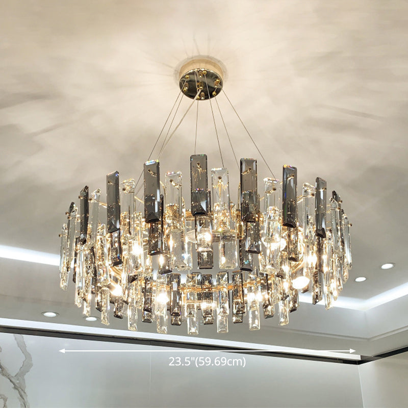 Taavita Modernist Drum Pendant Ceiling Light with Smoke Grey Crystal – Living Room Chandelier Lamp