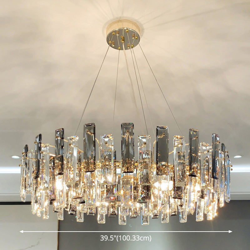 Taavita Modernist Drum Pendant Ceiling Light with Smoke Grey Crystal – Living Room Chandelier Lamp