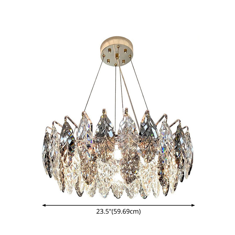 Taavita Modernist Drum Pendant Ceiling Light with Smoke Grey Crystal – Living Room Chandelier Lamp