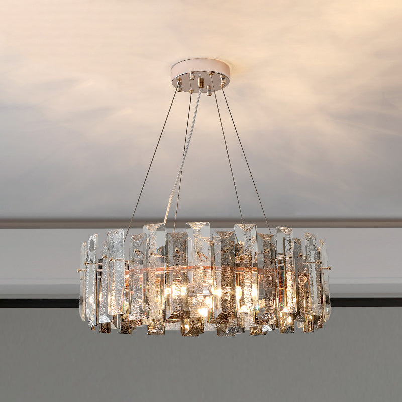 Drum Pendant Ceiling Light Modernist Smoke Grey Crystal Living Room Chandelier Lamp Clearhalo 'Ceiling Lights' 'Chandeliers' 'Modern Chandeliers' 'Modern' Lighting' 2546945