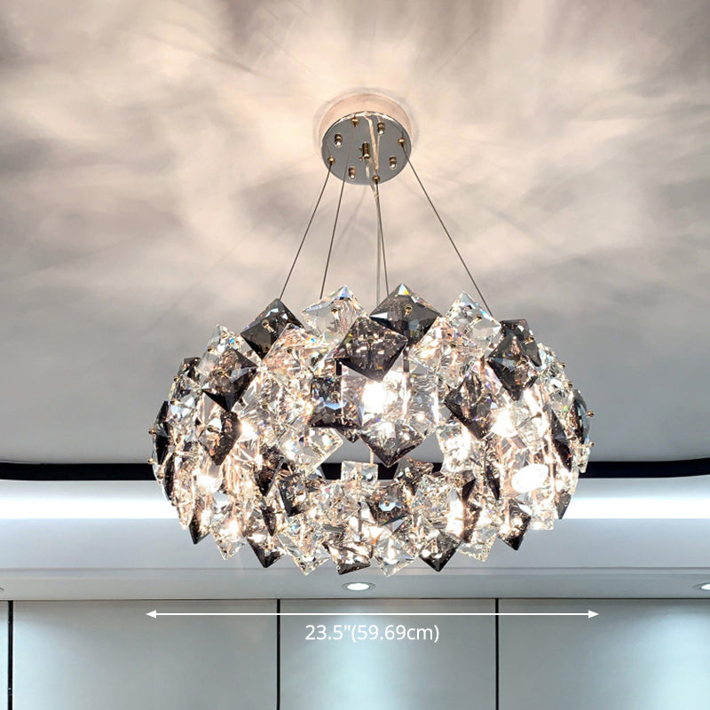 Taavita Modernist Drum Pendant Ceiling Light with Smoke Grey Crystal – Living Room Chandelier Lamp