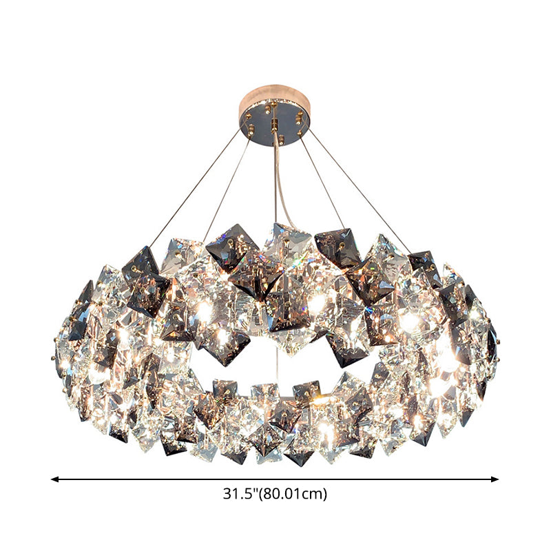 Taavita Modernist Drum Pendant Ceiling Light with Smoke Grey Crystal – Living Room Chandelier Lamp