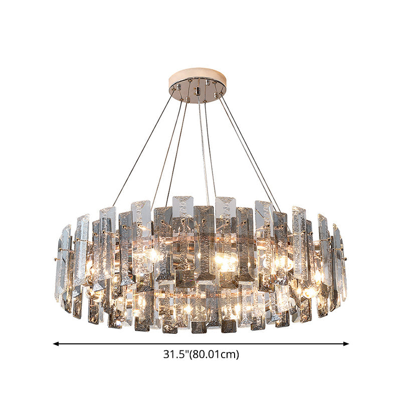 Taavita Modernist Drum Pendant Ceiling Light with Smoke Grey Crystal – Living Room Chandelier Lamp