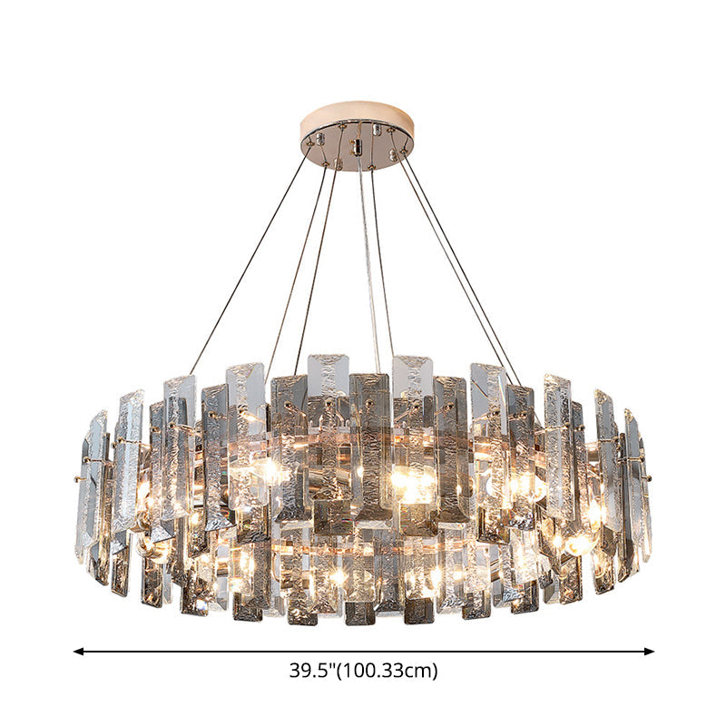 Taavita Modernist Drum Pendant Ceiling Light with Smoke Grey Crystal – Living Room Chandelier Lamp