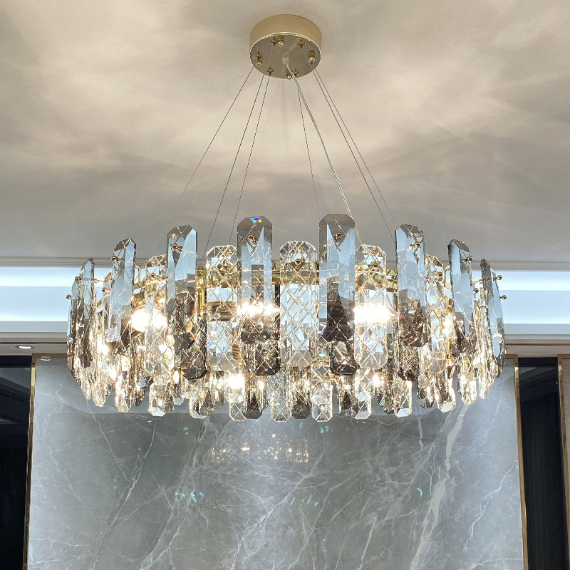 Minimalist Round Prismatic Crystal Chandelier Pendant Taavita Finish Hanging Light