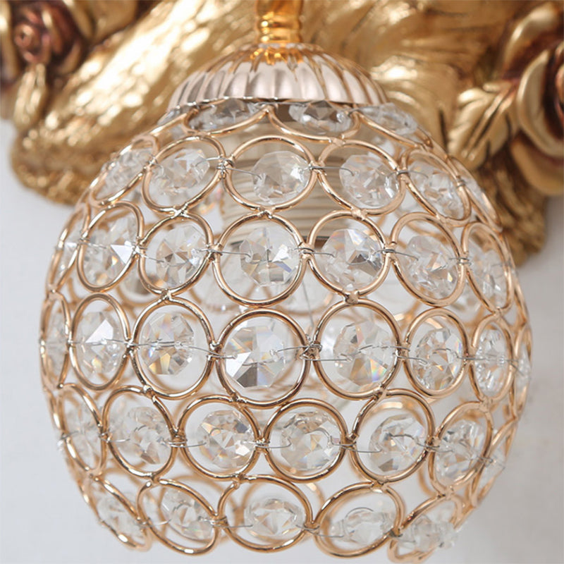 Taavita Vintage Wall Light 1 Bright Gold Light with Dome Metal and Crystal Shade - Interiors, 10 to 14 Inches, 220V-240V 110V-120V, Traditional, E26/E27, LED/Bulb/Fluorescent