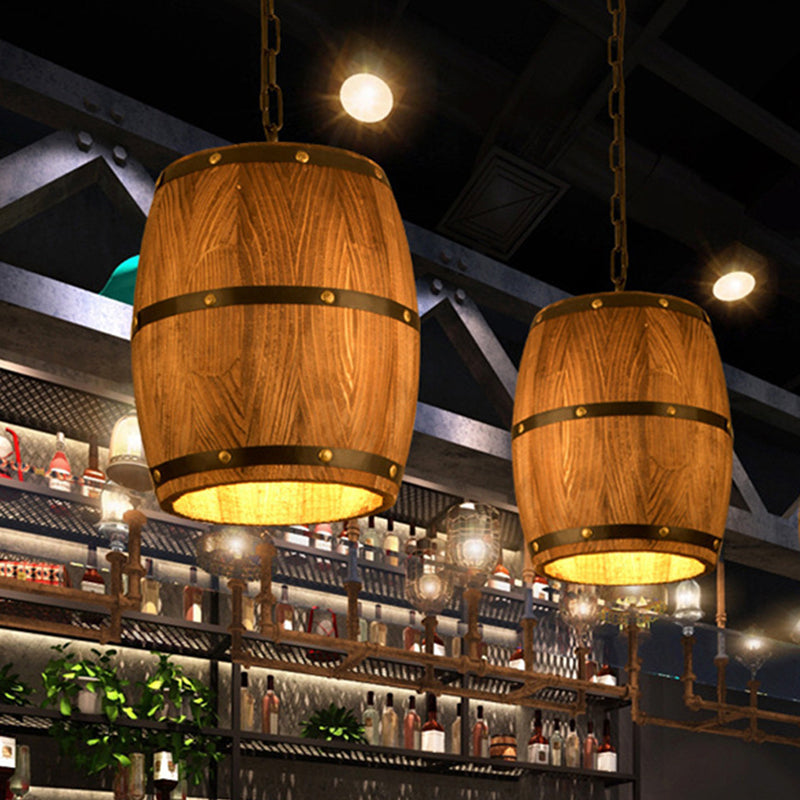 Taavita Industrial Wood Bucket 1 Light Drop Pendant Hanging Lights for Bar