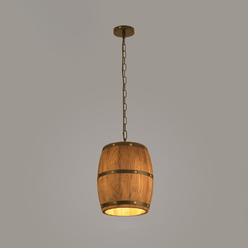 Taavita Industrial Wood Bucket 1 Light Drop Pendant Hanging Lights for Bar