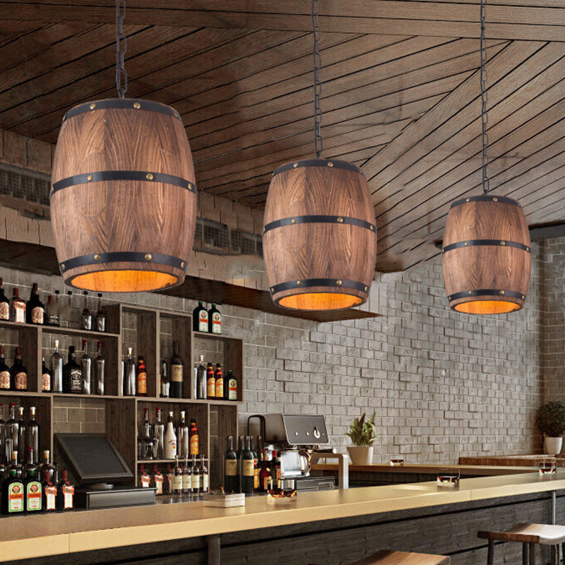 Taavita Industrial Wood Bucket 1 Light Drop Pendant Hanging Lights for Bar