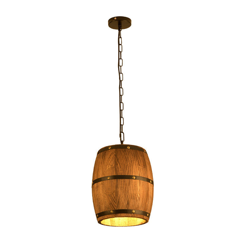 Taavita Industrial Wood Bucket 1 Light Drop Pendant Hanging Lights for Bar