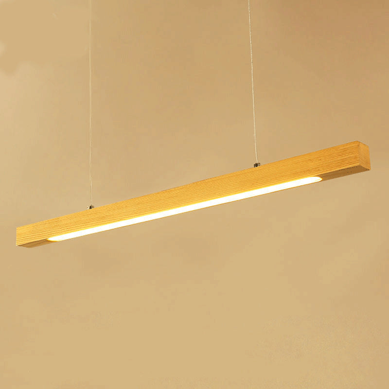 Simple Linear Island Pendant Light in Natural Wood - Taavita Hanging Lamp