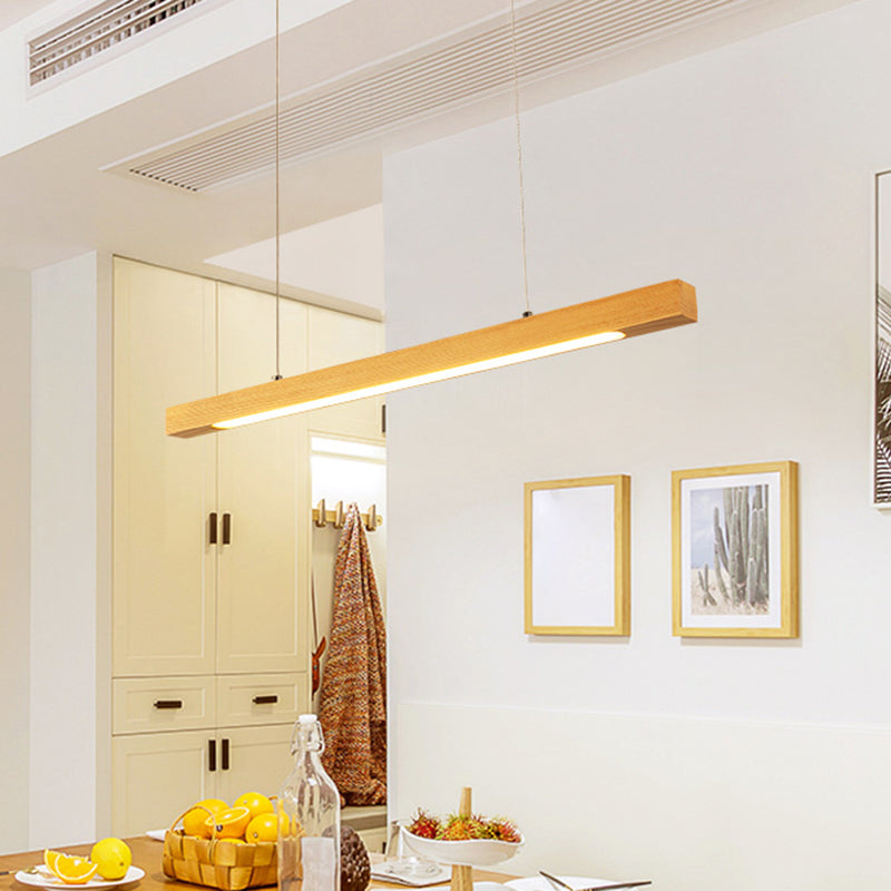 Simple Linear Island Pendant Light in Natural Wood - Taavita Hanging Lamp