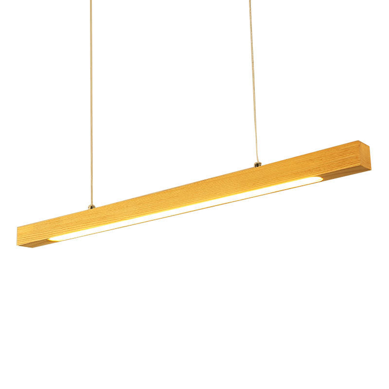 Simple Linear Island Pendant Light in Natural Wood - Taavita Hanging Lamp