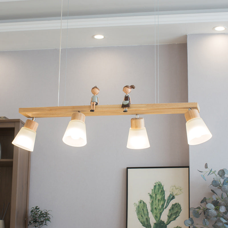 Rectangle Island Pendant Taavita Wood Pendant Lighting in Natural Wood - 4 Lights, Tapered Shade, 39" Length, 7.5" Height