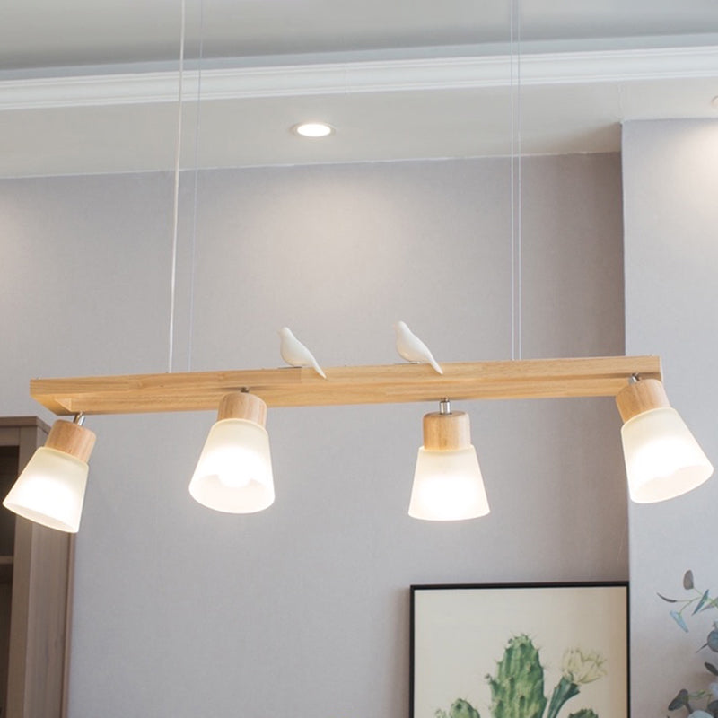 Rectangle Island Pendant Taavita Wood Pendant Lighting in Natural Wood - 4 Lights, Tapered Shade, 39" Length, 7.5" Height