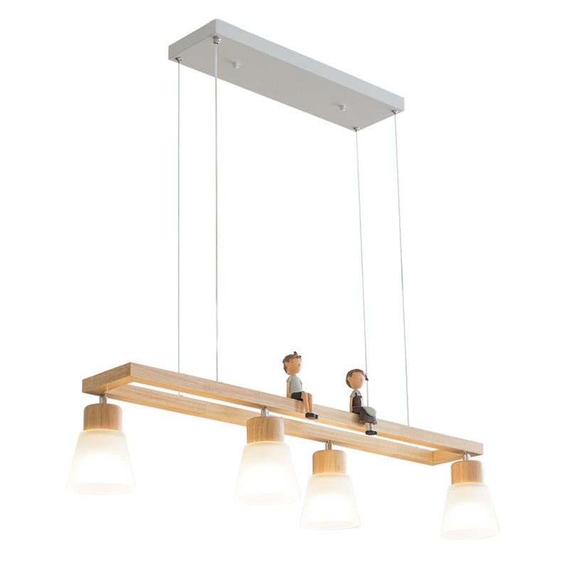 Rectangle Island Pendant Taavita Wood Pendant Lighting in Natural Wood - 4 Lights, Tapered Shade, 39" Length, 7.5" Height