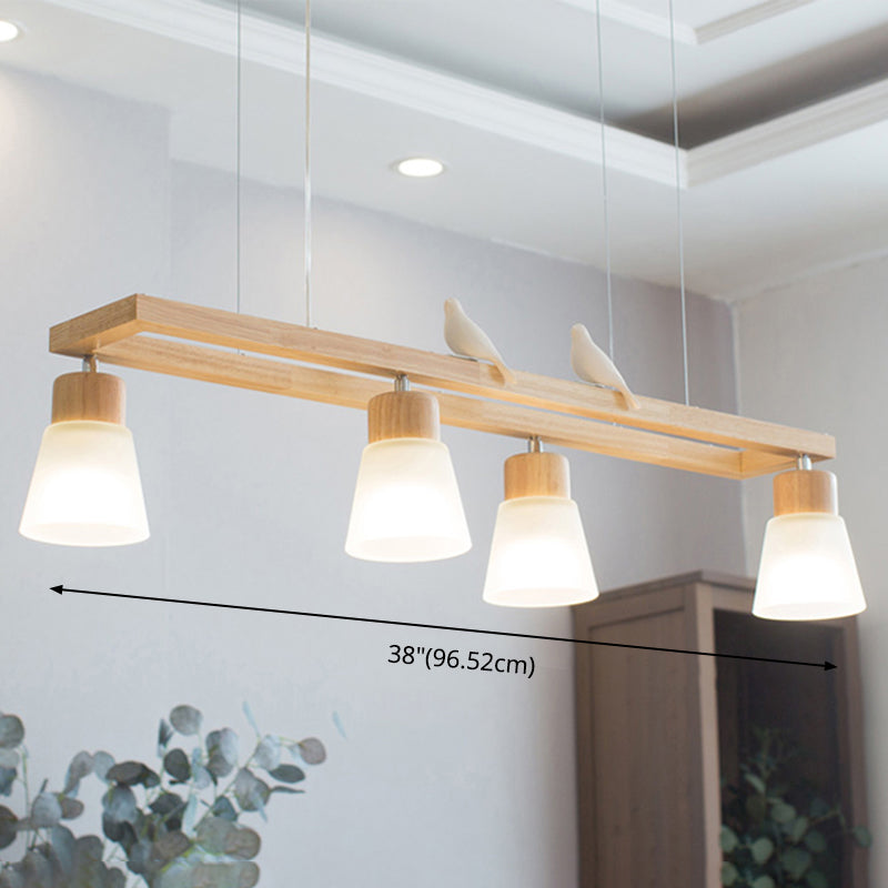 Rectangle Island Pendant Taavita Wood Pendant Lighting in Natural Wood - 4 Lights, Tapered Shade, 39" Length, 7.5" Height