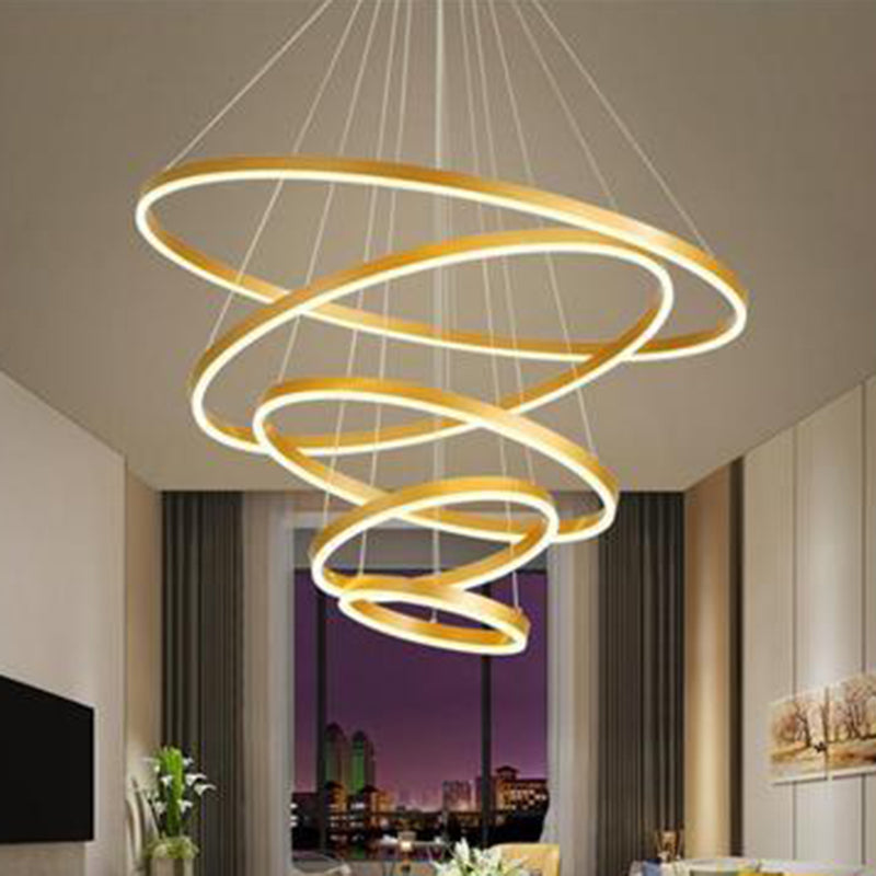 Taavita - Acrylic Pendant Chandelier Minimalist Orbicular Living Room - Suspension Light, 25 Inches & Higher, 5 Lights, Gold Coffee, Stepless Dimming