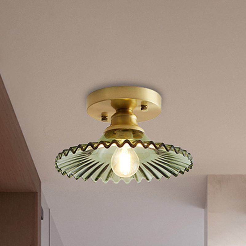 1 Light Equipped Half Flush Bright Industrial Clear/Green Ribbed Glass Ceiling by Taavita for Living Room