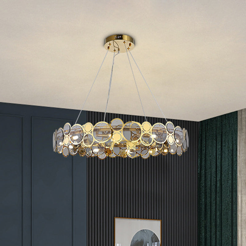 Taavita Large Crystal Pendant Ceiling Lights for Bedroom with Brass Finish Metal Light Fixture and Glass Shade