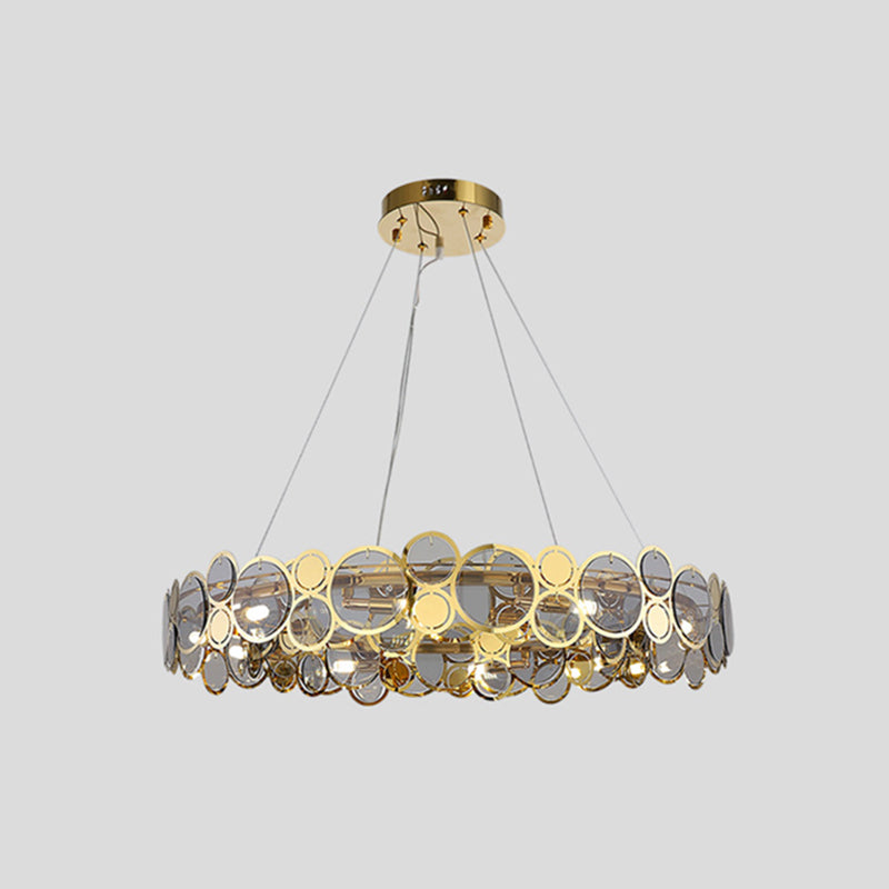 Large Crystal Bedroom Pendant Ceiling Lights Brass Finish Metal Light Fixture with Glass Shade Brass 28.5" White Clearhalo 'Ceiling Lights' 'Glass shade' 'Glass' 'Modern Pendants' 'Modern' 'Pendant Lights' 'Pendants' Lighting' 2554832