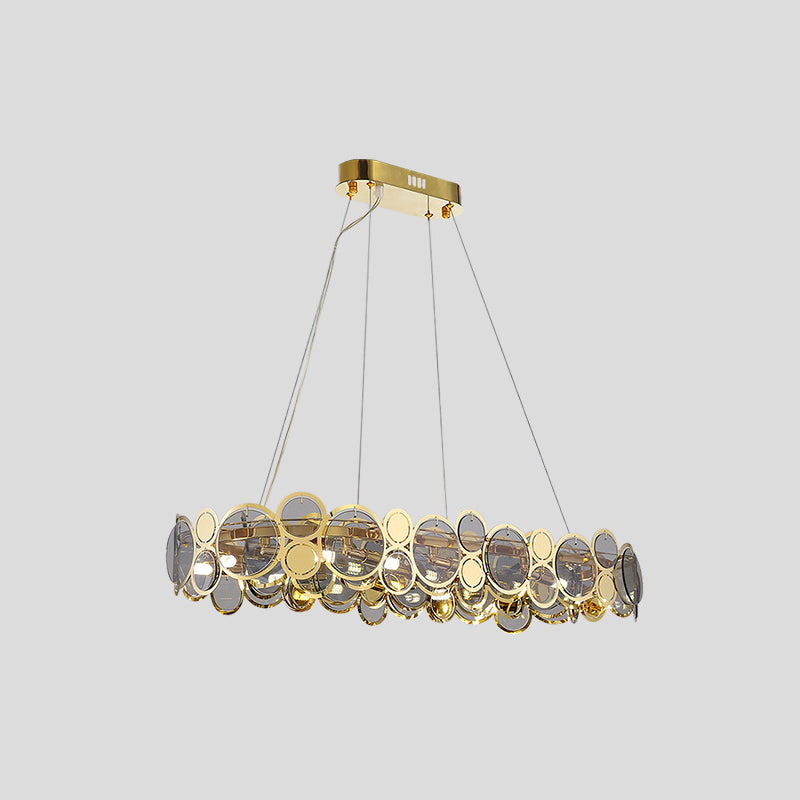 Large Crystal Bedroom Pendant Ceiling Lights Brass Finish Metal Light Fixture with Glass Shade Clearhalo 'Ceiling Lights' 'Glass shade' 'Glass' 'Modern Pendants' 'Modern' 'Pendant Lights' 'Pendants' Lighting' 2554836